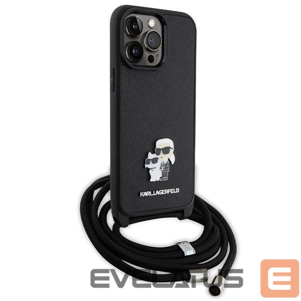 Aizmugurējais vāciņš Karl Lagerfeld Karl Lagerfeld KLHCP14XSAKCPSK case for iPhone 14 Pro Max 6.7" hardcase - black Crossbody Saffiano Metal Pin Karl&Choupette