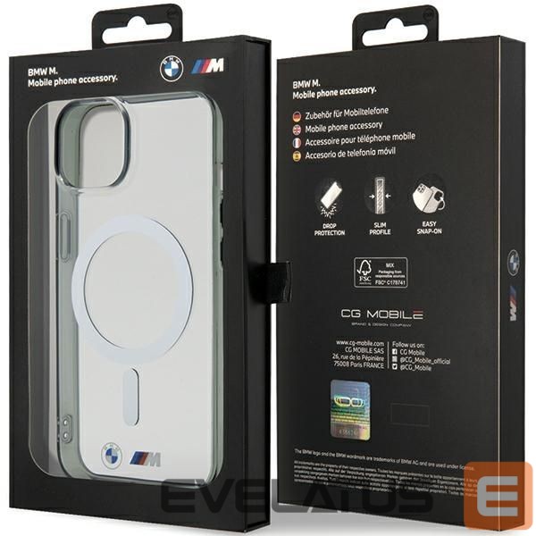 Aizmugurējais vāciņš BMW BMW Silver Ring MagSafe iPhone 15 Case - Clear
