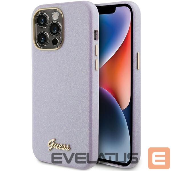 Aizmugurējais vāciņš Guess Guess Glitter Glossy Script case for iPhone 15 Pro Max - lilac