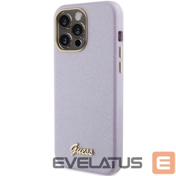 Aizmugurējais vāciņš Guess Guess Glitter Glossy Script case for iPhone 15 Pro Max - lilac