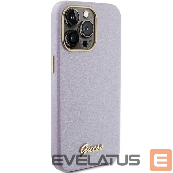 Aizmugurējais vāciņš Guess Guess Glitter Glossy Script case for iPhone 15 Pro Max - lilac