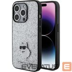 Aizmugurējais vāciņš Karl Lagerfeld  Karl Lagerfeld Fixed Glitter Choupette Logo Metal Pin Case for iPhone 15 Pro Max - Silver 