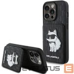Aizmugurējais vāciņš Karl Lagerfeld  Karl Lagerfeld Saffiano Cardslots and Stand Monogram Choupette Case for iPhone 15 Pro Max - Black 