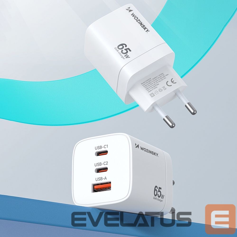 Adapteris Wozinsky Wozinsky CGWCW 65W GaN Wall Charger USB-A / 2 x USB-C - White