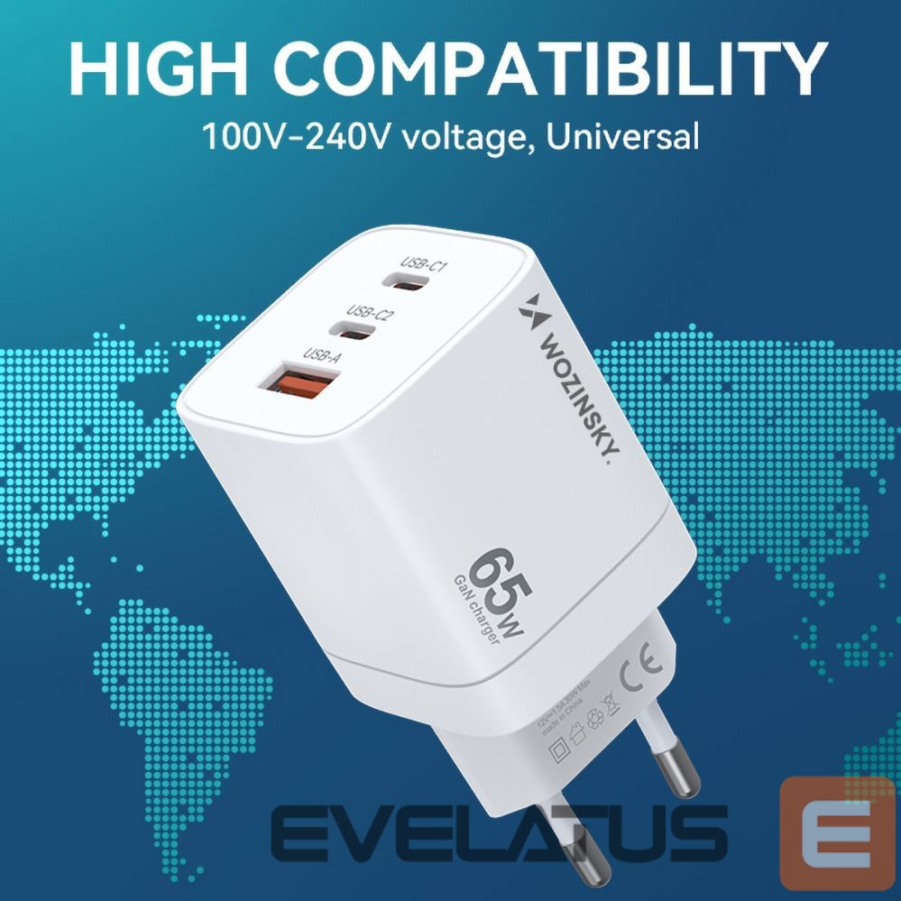 Adapteris Wozinsky Wozinsky CGWCW 65W GaN Wall Charger USB-A / 2 x USB-C - White