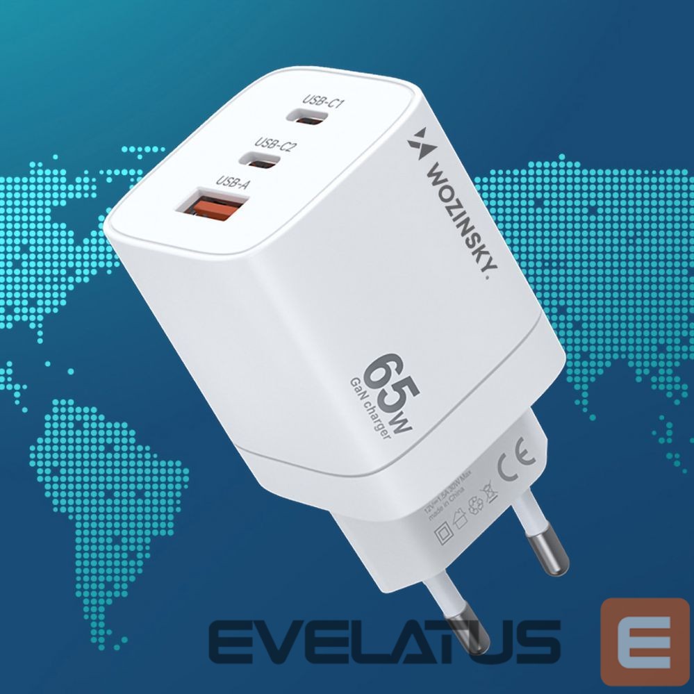 Adapteris Wozinsky Wozinsky CGWCW 65W GaN Wall Charger USB-A / 2 x USB-C - White