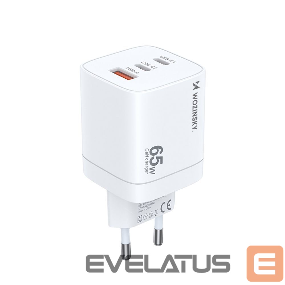 Adapteris Wozinsky Wozinsky CGWCW 65W GaN Wall Charger USB-A / 2 x USB-C - White