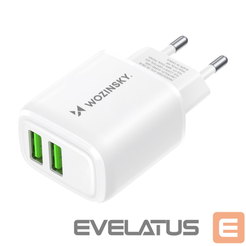 Adapteris Wozinsky Wozinsky CUWCW 2.4A 2 x USB-A Wall Charger - White