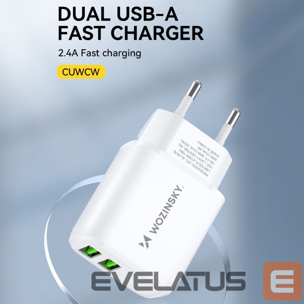 Adapteris Wozinsky Wozinsky CUWCW 2.4A 2 x USB-A Wall Charger - White