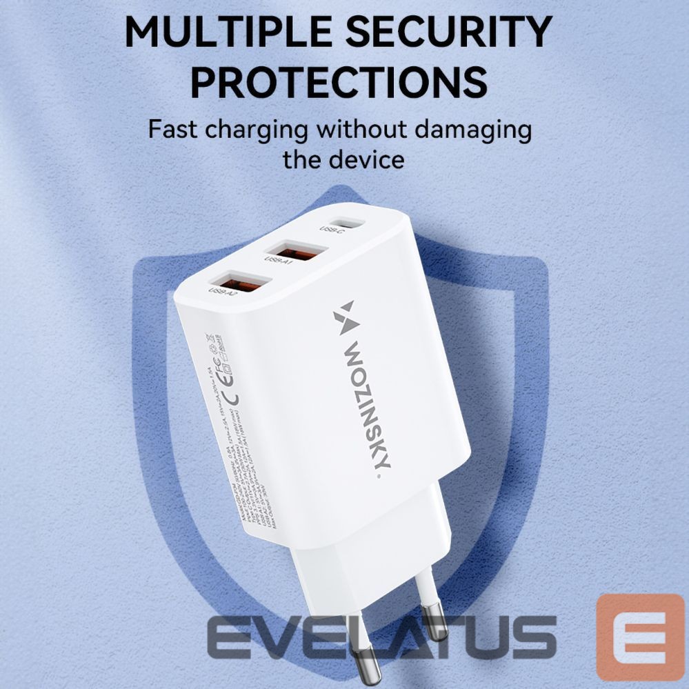 Adapteris Wozinsky Wozinsky CWCUCW 30W USB-C / 2 x USB-A Wall Charger - White