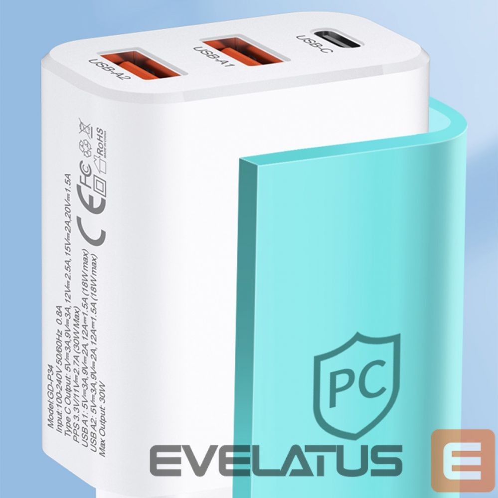 Adapteris Wozinsky Wozinsky CWCUCW 30W USB-C / 2 x USB-A Wall Charger - White