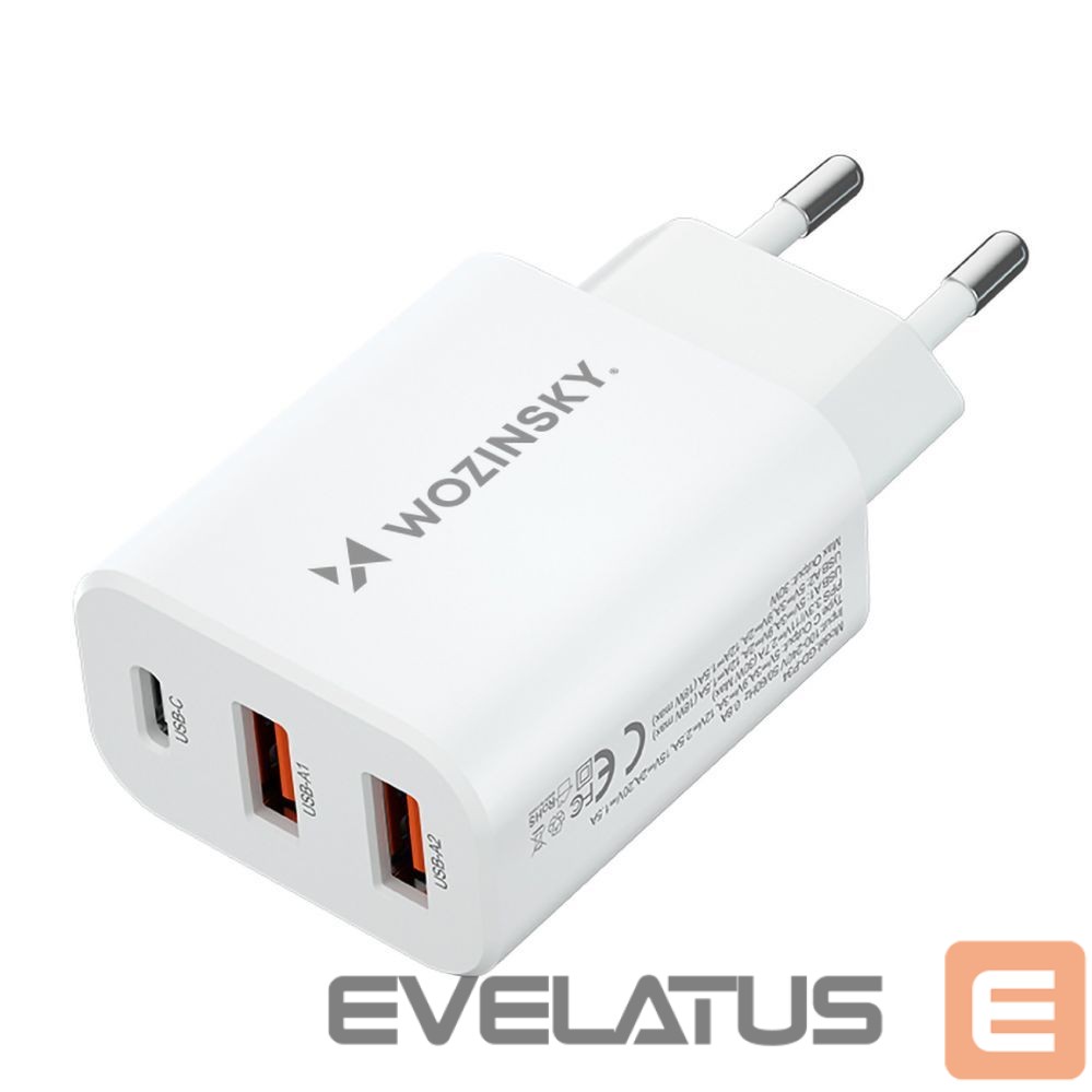 Adapteris Wozinsky Wozinsky CWCUCW 30W USB-C / 2 x USB-A Wall Charger - White