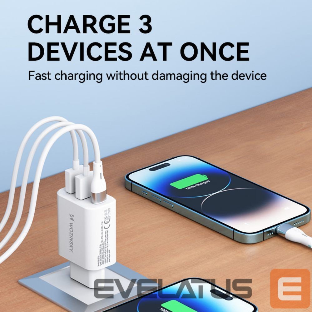 Adapteris Wozinsky Wozinsky CWCUCW 30W USB-C / 2 x USB-A Wall Charger - White