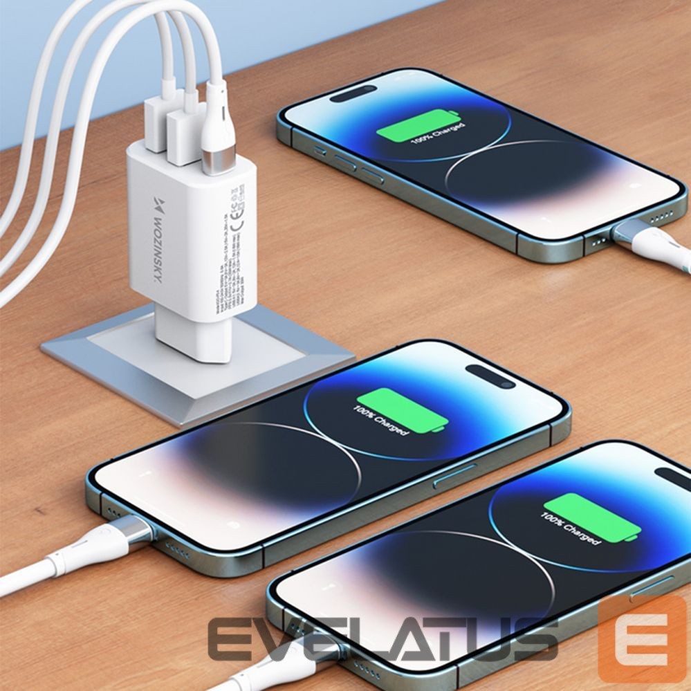 Adapteris Wozinsky Wozinsky CWCUCW 30W USB-C / 2 x USB-A Wall Charger - White