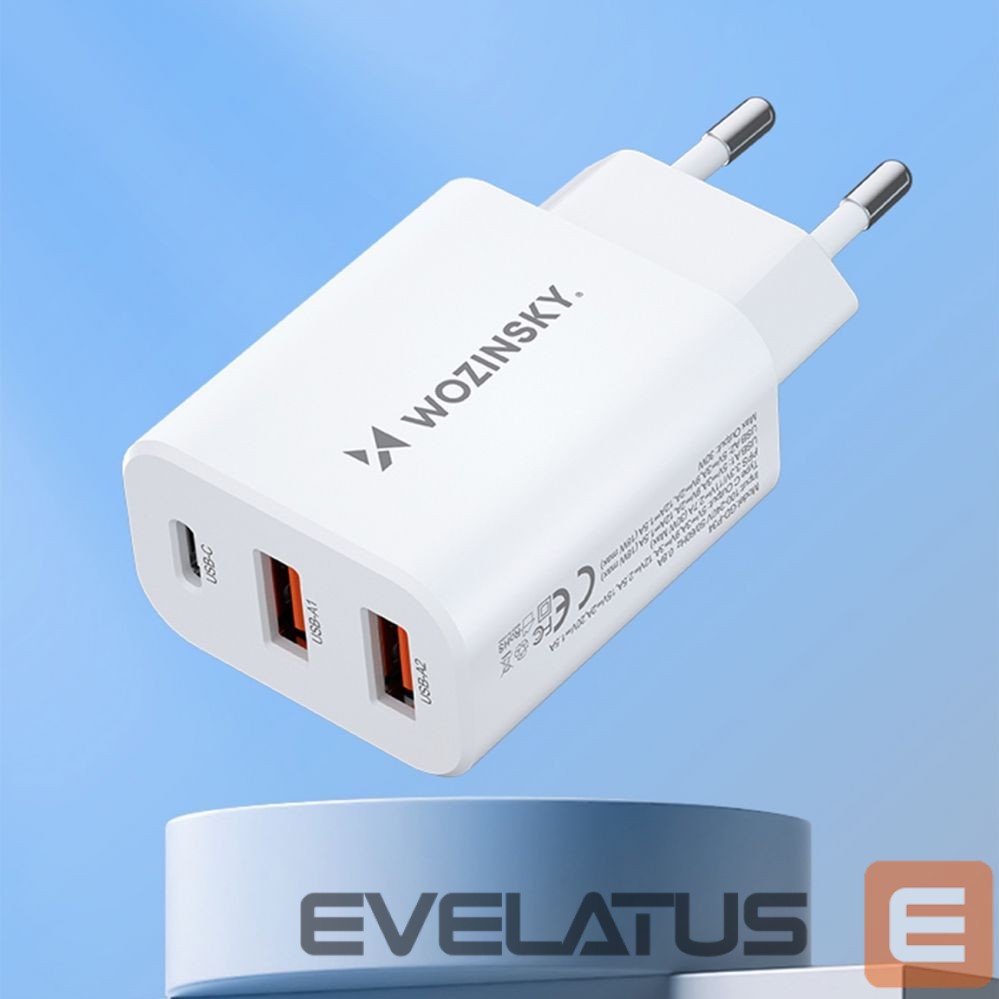 Adapteris Wozinsky Wozinsky CWCUCW 30W USB-C / 2 x USB-A Wall Charger - White
