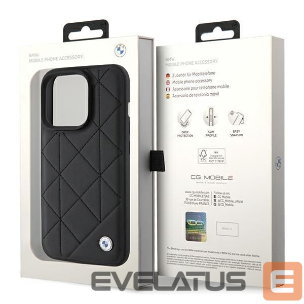 Aizmugurējais vāciņš BMW BMW Leather Quilted case for iPhone 15 Pro Max - black