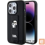 Aizmugurējais vāciņš Karl Lagerfeld  Karl Lagerfeld Gripstand Saffiano Karl&Choupette Pins case for iPhone 15 Pro - black 