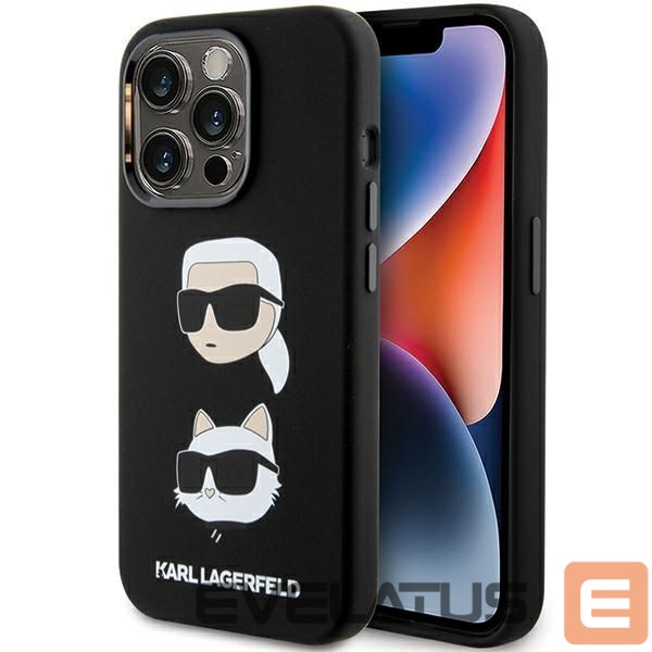 Aizmugurējais vāciņš Karl Lagerfeld Apple Karl Lagerfeld Silicone Karl&Choupette Head case for iPhone 15 Pro - black