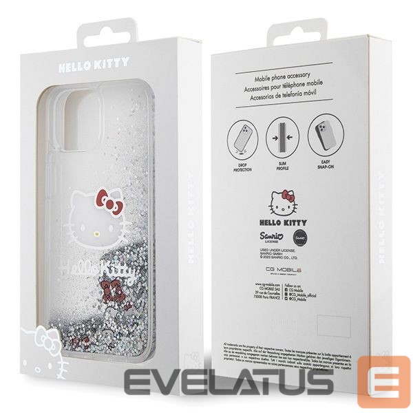 Aizmugurējais vāciņš Hello Kitty Hello Kitty Liquid Glitter Charms Kitty Head case for iPhone 14 - silver