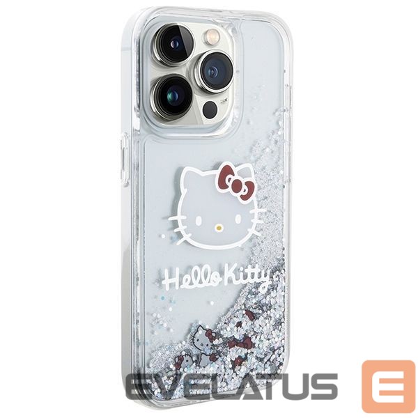Aizmugurējais vāciņš Hello Kitty Hello Kitty Liquid Glitter Charms Kitty Head case for iPhone 14 Pro Max - silver