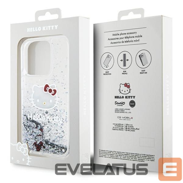 Aizmugurējais vāciņš Hello Kitty Hello Kitty Liquid Glitter Charms Kitty Head case for iPhone 14 Pro Max - silver