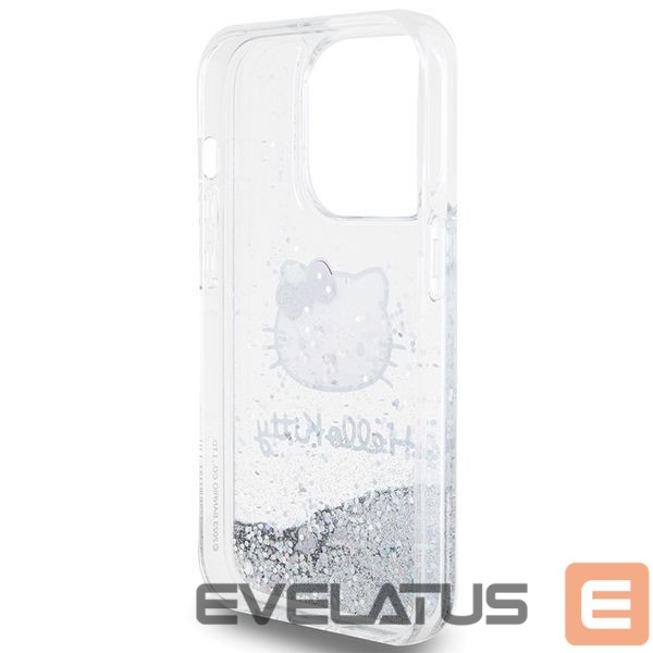 Aizmugurējais vāciņš Hello Kitty Hello Kitty Liquid Glitter Charms Kitty Head case for iPhone 15 Pro - silver