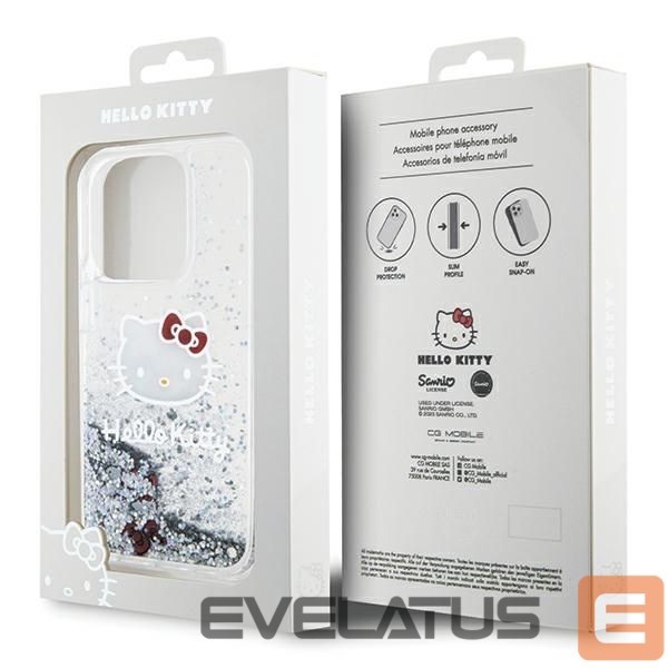 Aizmugurējais vāciņš Hello Kitty Hello Kitty Liquid Glitter Charms Kitty Head case for iPhone 15 Pro - silver