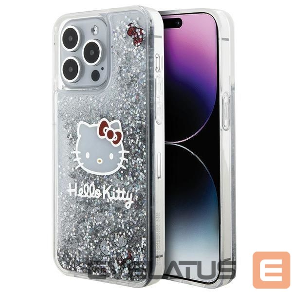 Aizmugurējais vāciņš Hello Kitty Hello Kitty Liquid Glitter Charms Kitty Head case for iPhone 15 Pro Max - silver