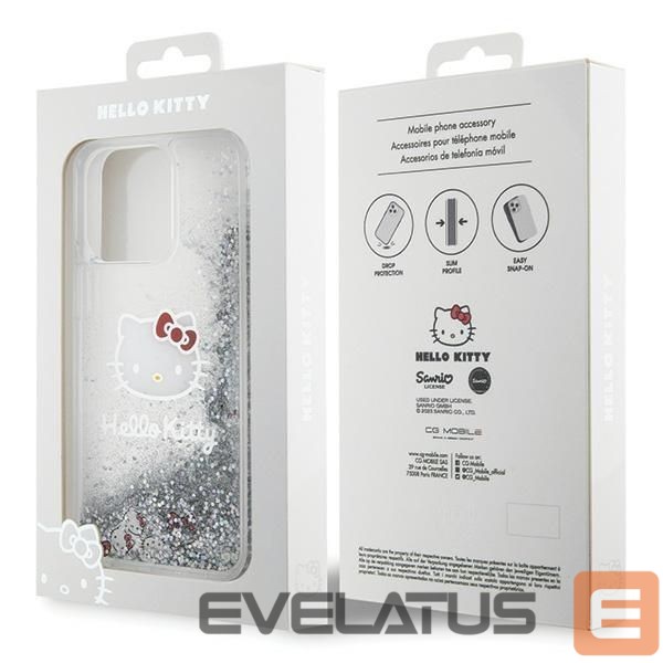 Aizmugurējais vāciņš Hello Kitty Hello Kitty Liquid Glitter Charms Kitty Head case for iPhone 15 Pro Max - silver