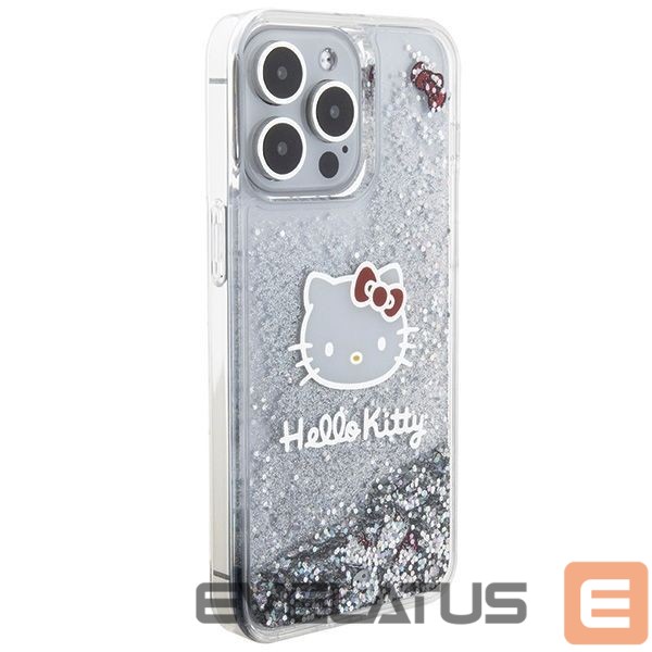 Aizmugurējais vāciņš Hello Kitty Hello Kitty Liquid Glitter Charms Kitty Head case for iPhone 15 Pro Max - silver