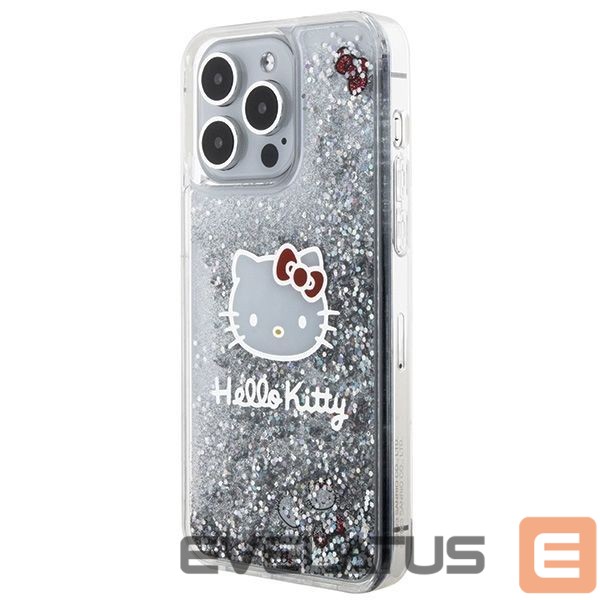 Aizmugurējais vāciņš Hello Kitty Hello Kitty Liquid Glitter Charms Kitty Head case for iPhone 15 Pro Max - silver