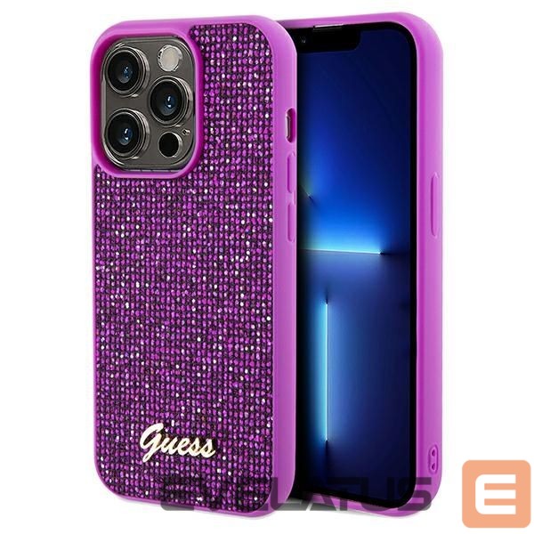Aizmugurējais vāciņš Guess Guess Disco Metal Script case for iPhone 14 Pro - fuchsia