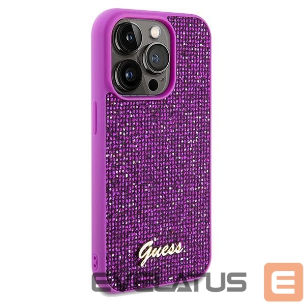 Aizmugurējais vāciņš Guess Guess Disco Metal Script case for iPhone 14 Pro - fuchsia