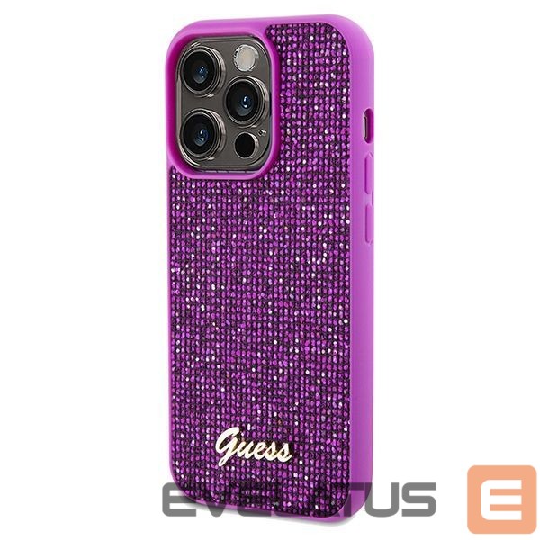 Aizmugurējais vāciņš Guess Guess Disco Metal Script case for iPhone 14 Pro - fuchsia
