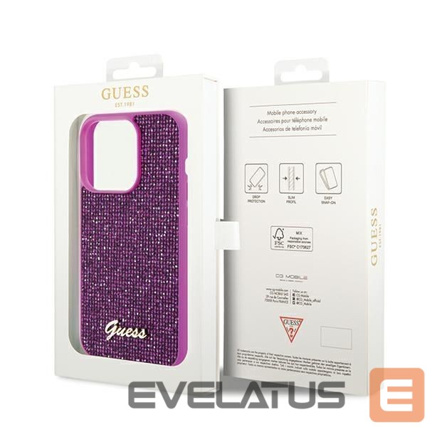 Aizmugurējais vāciņš Guess Guess Disco Metal Script case for iPhone 14 Pro - fuchsia