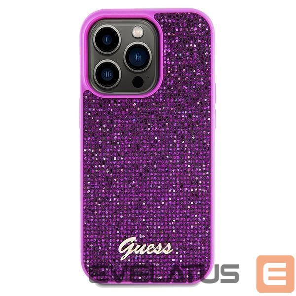 Aizmugurējais vāciņš Guess Guess Disco Metal Script case for iPhone 14 Pro - fuchsia