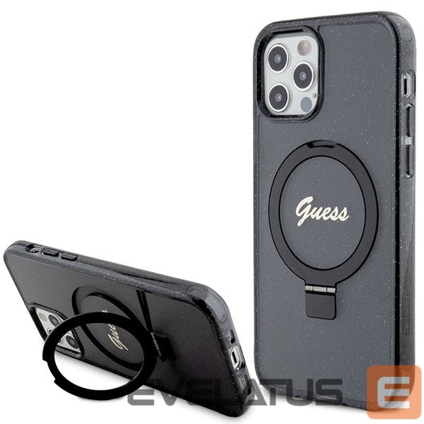 Aizmugurējais vāciņš Guess Guess Ring Stand Script Glitter MagSafe case for iPhone 12/12 Pro - black