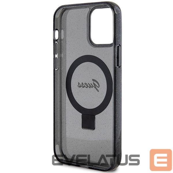Aizmugurējais vāciņš Guess Guess Ring Stand Script Glitter MagSafe case for iPhone 12/12 Pro - black