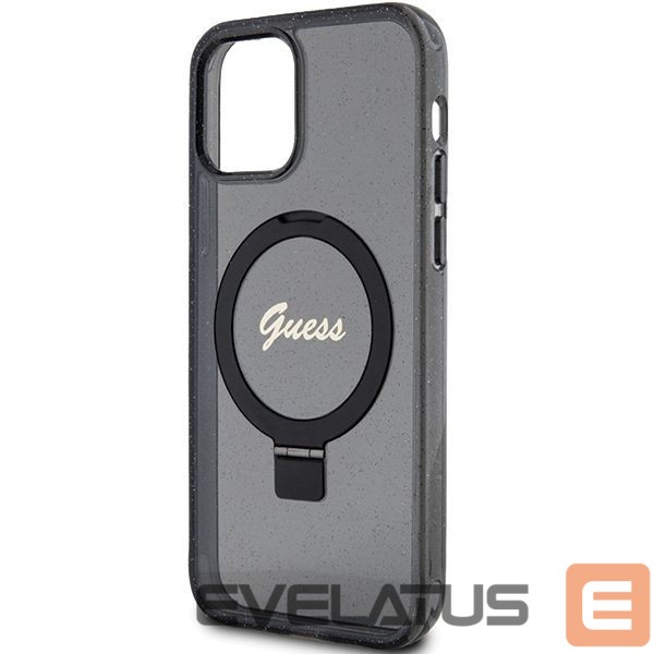 Aizmugurējais vāciņš Guess Guess Ring Stand Script Glitter MagSafe case for iPhone 12/12 Pro - black