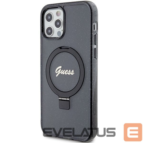 Aizmugurējais vāciņš Guess Guess Ring Stand Script Glitter MagSafe case for iPhone 12/12 Pro - black