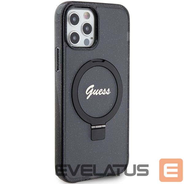 Aizmugurējais vāciņš Guess Guess Ring Stand Script Glitter MagSafe case for iPhone 12/12 Pro - black