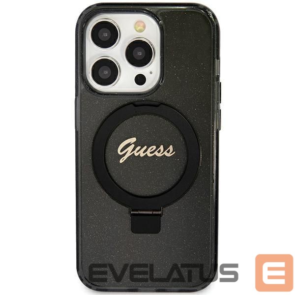 Aizmugurējais vāciņš Guess Guess Ring Stand Script Glitter MagSafe case for iPhone 12/12 Pro - black