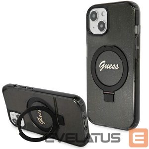 Aizmugurējais vāciņš Guess  Guess Ring Stand Script Glitter MagSafe case for iPhone 14 / 15 / 13 - black