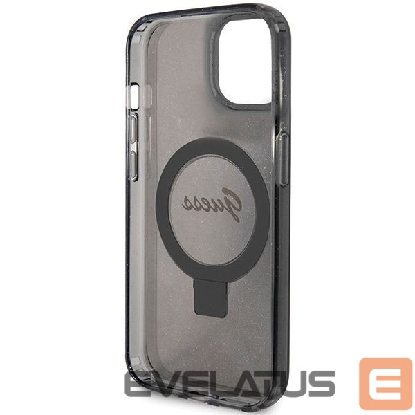 Aizmugurējais vāciņš Guess Guess Ring Stand Script Glitter MagSafe case for iPhone 14 / 15 / 13 - black