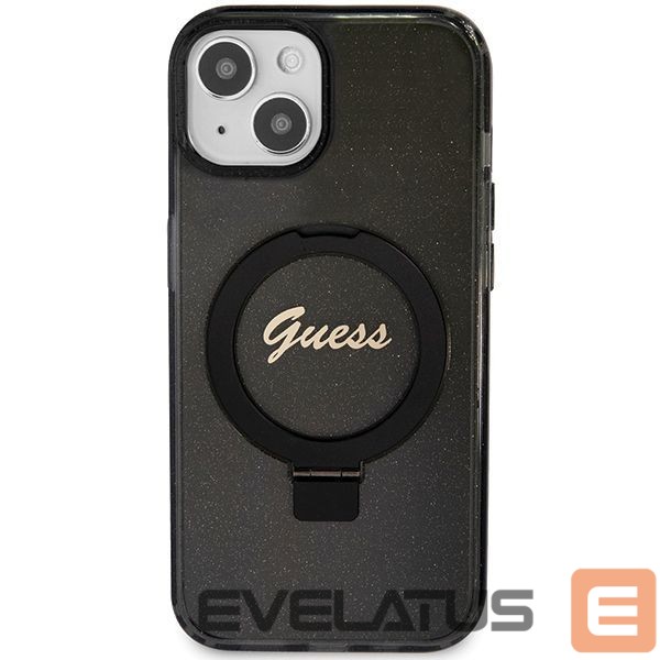 Aizmugurējais vāciņš Guess Guess Ring Stand Script Glitter MagSafe case for iPhone 14 / 15 / 13 - black