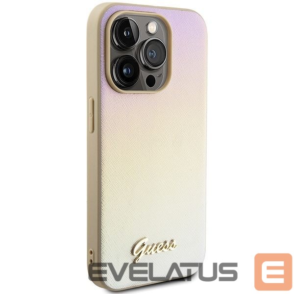 Aizmugurējais vāciņš Guess Guess Saffiano Iridescent Script case for iPhone 14 Pro Max - gold