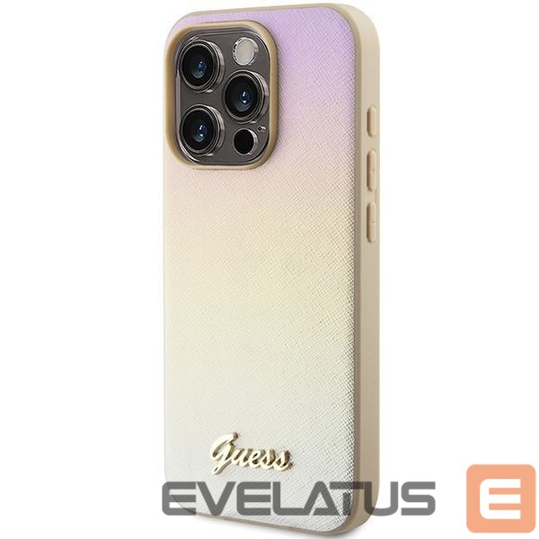 Aizmugurējais vāciņš Guess Guess Saffiano Iridescent Script case for iPhone 14 Pro Max - gold