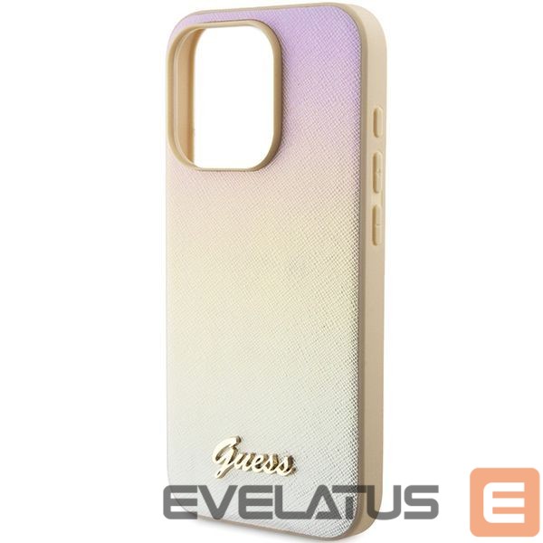 Aizmugurējais vāciņš Guess Guess Saffiano Iridescent Script case for iPhone 14 Pro Max - gold