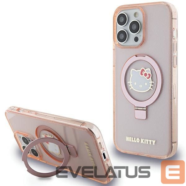 Aizmugurējais vāciņš Hello Kitty Hello Kitty Ring Stand Glitter Electrop Logo MagSafe Case for iPhone 15 Pro Max - Pink