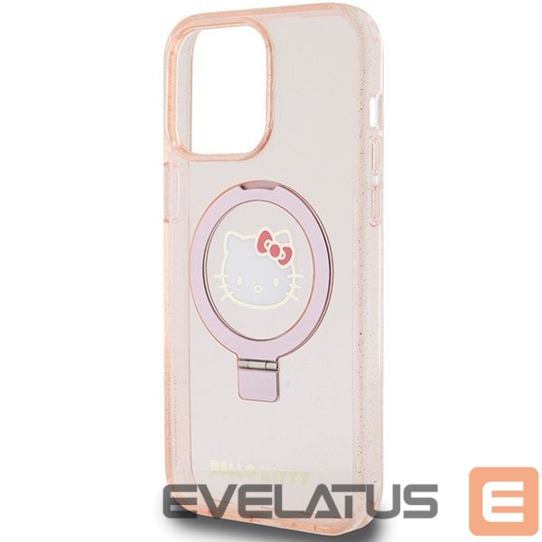 Aizmugurējais vāciņš Hello Kitty Hello Kitty Ring Stand Glitter Electrop Logo MagSafe Case for iPhone 15 Pro Max - Pink